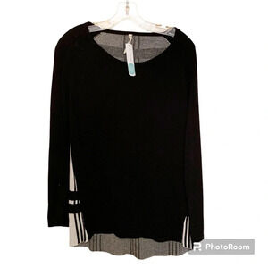 NWT TeeBerry & Weave Black Gray Plaid Back Pullover‎ Sweater Medium Knit